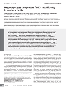 Megakaryocytes Compensate for Kit Insufficiency in Murine Arthritis