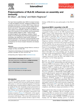 Polymorphisms of HLA-B: Inﬂuences on Assembly and Immunity