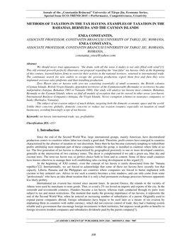 Methods of Taxation in the Tax Havens. Examples of Taxation in the Bahamas, Bermuda and the Cayman Islands Enea Constantin