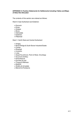 Position Statements for Settlements Including Tables and Maps of Sites Not Allocated