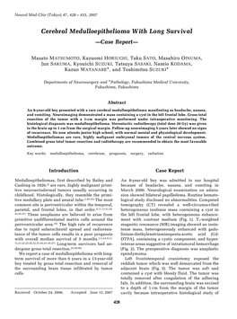 Cerebral Medulloepithelioma with Long Survival —Case Report—