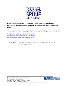 Biomechanics of the Sacroiliac Joint: Part I−−Anatomy, Function, Biomechanics, Sexual Dimorphism, and Causes of Pain