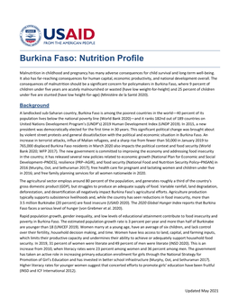 Burkina Faso: Nutrition Profile, (Updated May 2021)