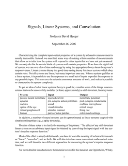 Signals, Linear Systems, and Convolution