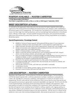 Position Available — Master Carpenter Brief