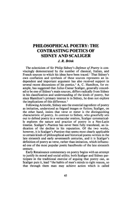Puilosopuical Poetry: Tue Contrasting Poetics of Sidney and Scaliger J