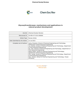 Glycosyltransferases: Mechanisms and Applications in Natural Product Development