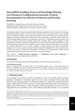 Streamwiki: Enabling Viewers of Knowledge Sharing Live Streams to Collaboratively Generate Archival Documentation for Effective In-Stream and Post-Hoc Learning