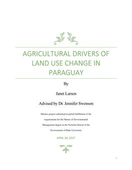 Agricultural Drivers of Land Use Change in Paraguay