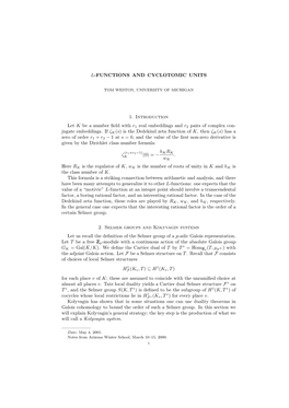 L-FUNCTIONS and CYCLOTOMIC UNITS 1. Introduction