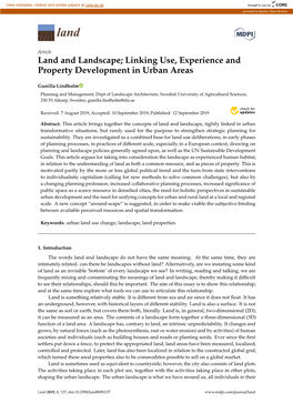 Linking Use, Experience and Property Development in Urban Areas