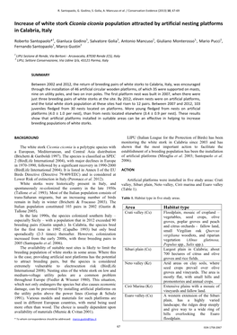 Increase of White Stork Ciconia Ciconia Population Attracted by Artificial Nesting Platforms in Calabria, Italy