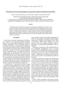 Orientation of Exsolved Pentlandite in Natural and Synthetic Nickeliferous