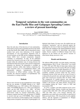 Temporal Variations in the Vent Communities on the East Pacific Rise and Galápagos Spreading Centre: a Review of Present Knowledge