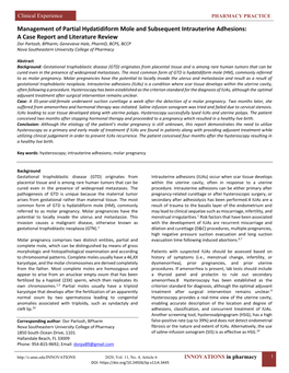 Management of Partial Hydatidiform Mole and Subsequent Intrauterine