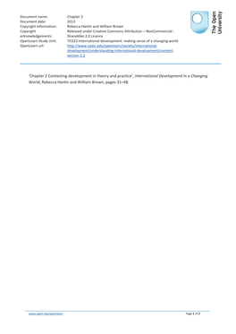 Chapter 2 Contesting Development in Theory and Practice’, International Development in a Changing World, Rebecca Hanlin and William Brown, Pages 31–48