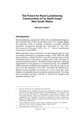 The Future for Rural Landsharing Communities in Far North Coast New South Wales