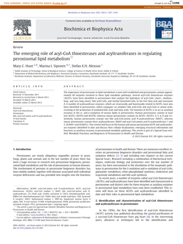 The Emerging Role of Acyl-Coa Thioesterases and Acyltransferases in Regulating Peroxisomal Lipid Metabolism☆