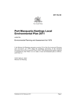 Port Macquarie-Hastings Local Environmental Plan 2011 Under the Environmental Planning and Assessment Act 1979