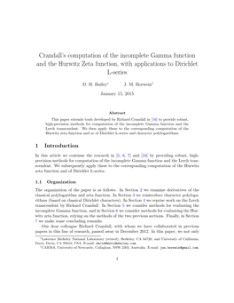 Crandall's Computation of the Incomplete Gamma Function And