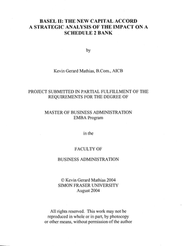 The New Capital Accord a Strategic Analysis Of' the Impact on a Schedule 2 Bank