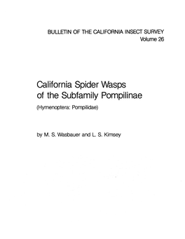 California Spider Wasps of the Subfamily Pompilinae (Hymenoptera: Pornpi I Idae)