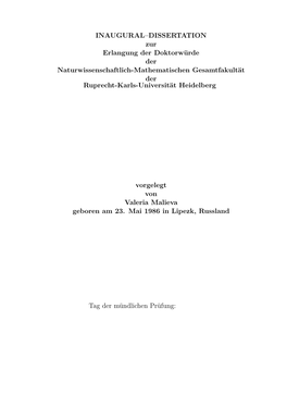 INAUGURAL–DISSERTATION Zur Erlangung Der Doktorwürde Der Naturwissenschaftlich-Mathematischen Gesamtfakultät Der Ruprecht-Karls-Universität Heidelberg