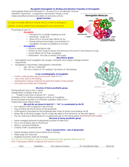 Myoglobin/Hemoglobin O2 Binding and Allosteric Properties
