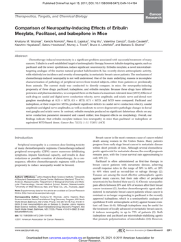 Comparison of Neuropathy-Inducing Effects of Eribulin Mesylate, Paclitaxel, and Ixabepilone in Mice