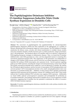 The Peptidylarginine Deiminase Inhibitor Cl-Amidine Suppresses Inducible Nitric Oxide Synthase Expression in Dendritic Cells