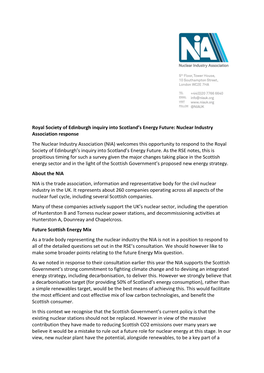 Royal Society of Edinburgh Inquiry Into Scotland's Energy Future: Nuclear Industry Association Response the Nuclear Industry A