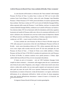 Archivio Piossasco De Rossi Di None. Linea Sostituita Di Rivalba. Primo Versamento*