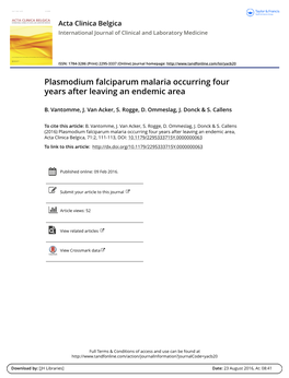 Plasmodium Falciparum Malaria Occurring Four Years After Leaving an Endemic Area