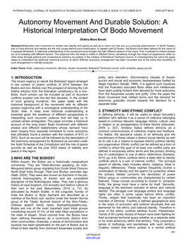 Autonomy Movement and Durable Solution: a Historical Interpretation of Bodo Movement