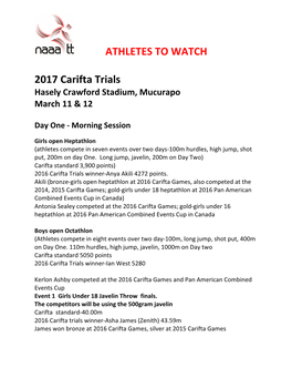 2017 Carifta Trials-Day One Info