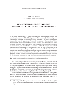 Public Meetings in Ancient Rome: Definitions of the Contiones in the Sources