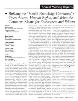 Health Knowledge Commons”: Open Access, Human Rights, and What the Commons Means for Researchers and Editors