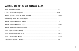 Wine, Beer & Cocktail List