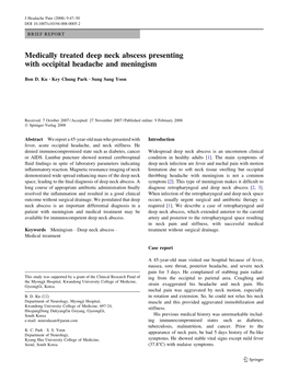 Medically Treated Deep Neck Abscess Presenting with Occipital Headache and Meningism