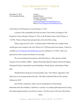 December 22, 2011 Contact: for Immediate Release Randall Morton