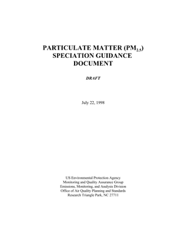 Particulate Matter (Pm )2.5 Speciation Guidance Document