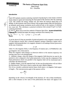 The Basics of Neutron Spin Echo Bela Farago ILL - Grenoble