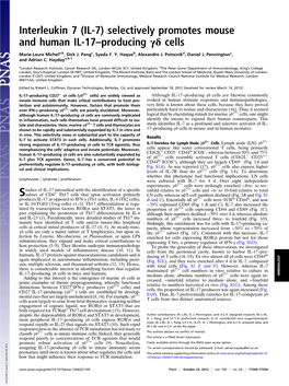 (IL-7) Selectively Promotes Mouse and Human IL-17–Producing Γδ Cells