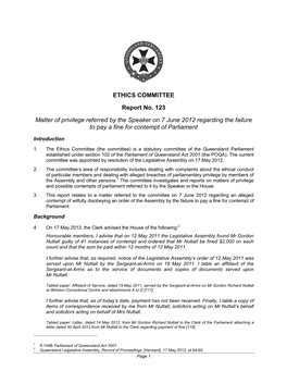 ETHICS COMMITTEE Report No. 123 Matter of Privilege Referred by the Speaker on 7 June 2012 Regarding the Failure to Pay a Fine F