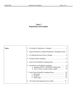 Topic 3 Populations and Samples