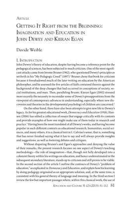 Imagination and Education in John Dewey and Kieran Egan