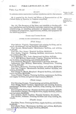 Public Law 90-110 an ACT October 21, 1967 to Authorize Certain Construction at Military Installations and for Other Purposes