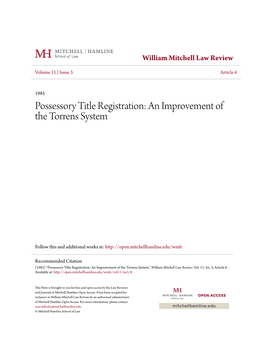 Possessory Title Registration: an Improvement of the Torrens System