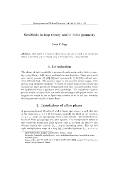 Semifields in Loop Theory and in Finite Geometry 1. Introduction 2. Translations of Affine Planes