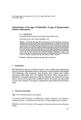 Ultrastructure of the Eggs of Reduviidae: II Eggs of Harpactorinae (Insecta: Heteroptera)